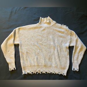 Zenana, Cream color, cutout turtleneck distressed sweater, sz M